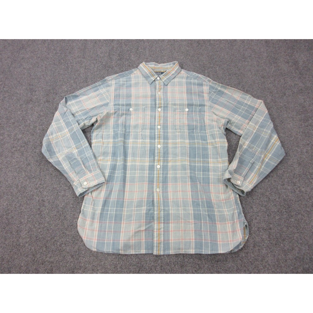 Vintage Polo Ralph Lauren Shirt Men L Blue Plaid Cotton Long Sleeve Button Front